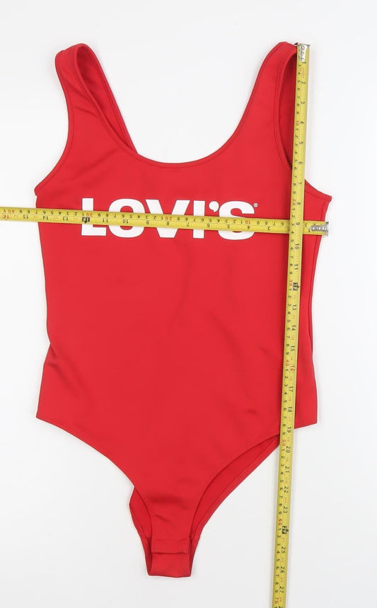 Levi's Women's Red One Piece Swimsuit Size S Wide Strap Logo