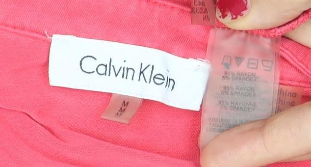 Calvin Klein Womens Pink Tunic Blouse Size M 3/4 Sleeve Zip Front