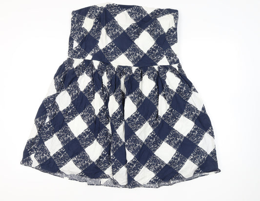 Boden Women’s Blue White Check Strapless A-Line Cotton Dress Size 20