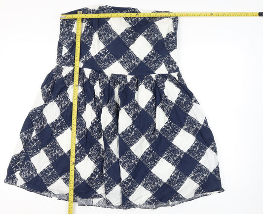 Boden Women’s Blue White Check Strapless A-Line Cotton Dress Size 20