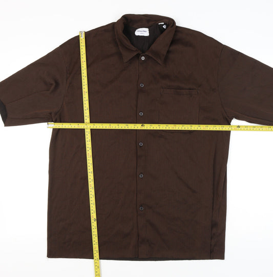 Jack & Jones Men’s Brown XL Short Sleeve Striped Button-Up Shirt