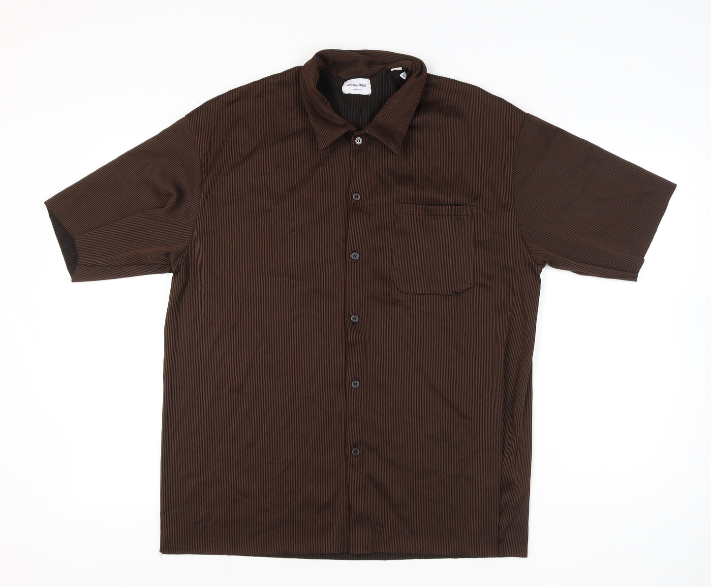 Jack & Jones Men’s Brown XL Short Sleeve Striped Button-Up Shirt