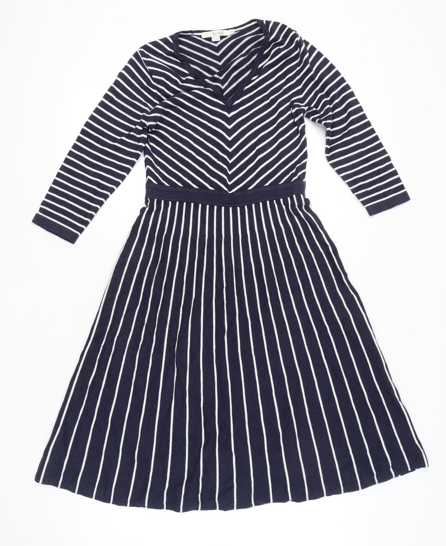 Boden Women’s Blue Striped Fit & Flare V-Neck Jersey Dress Size 10