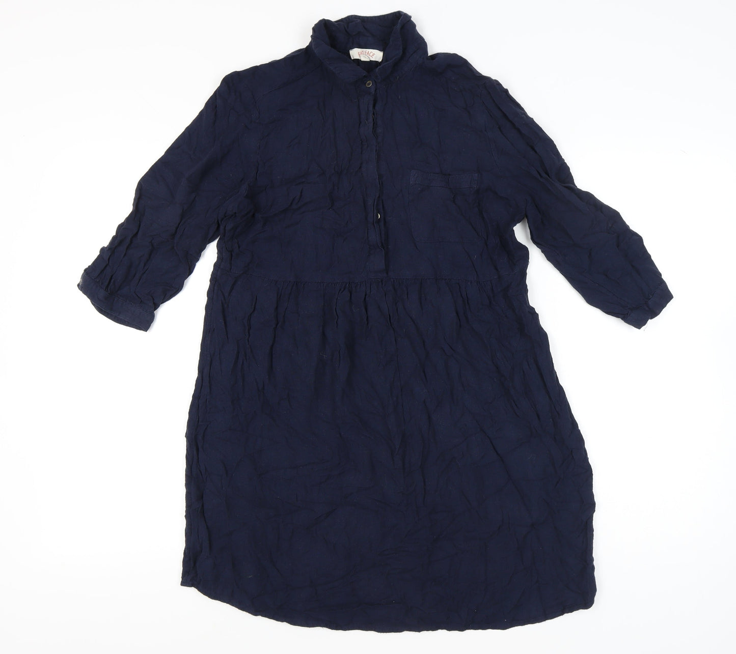 Fat Face Women’s Blue Linen Shirt Dress Size 14 Collared 3/4 Sleeve