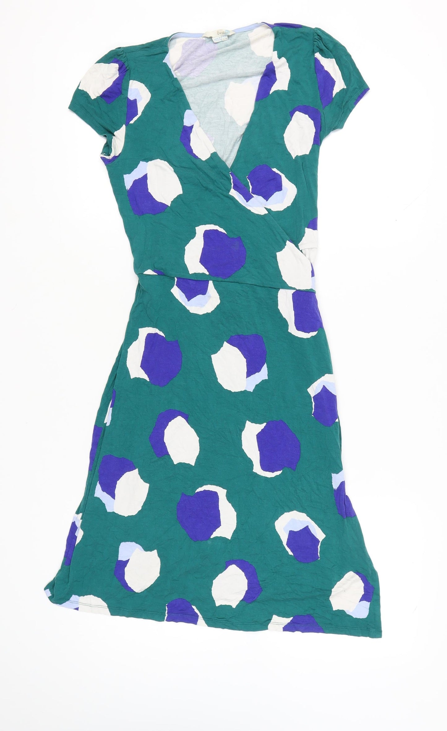 Boden Womens Green Polka Dot Wrap Dress Size 10 Short Sleeve V-Neck