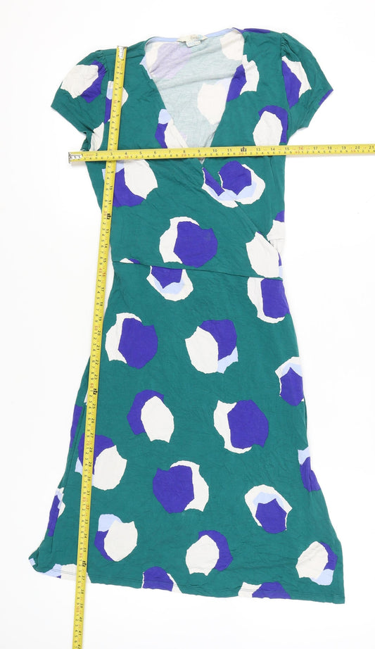 Boden Womens Green Polka Dot Wrap Dress Size 10 Short Sleeve V-Neck