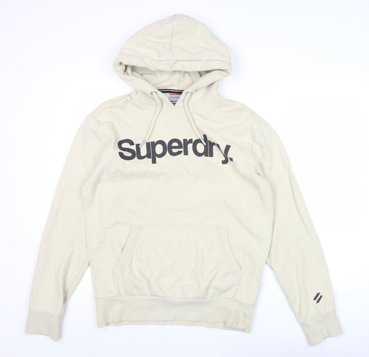 Superdry Mens Beige Pullover Hoodie S Regular Fit Logo Graphic