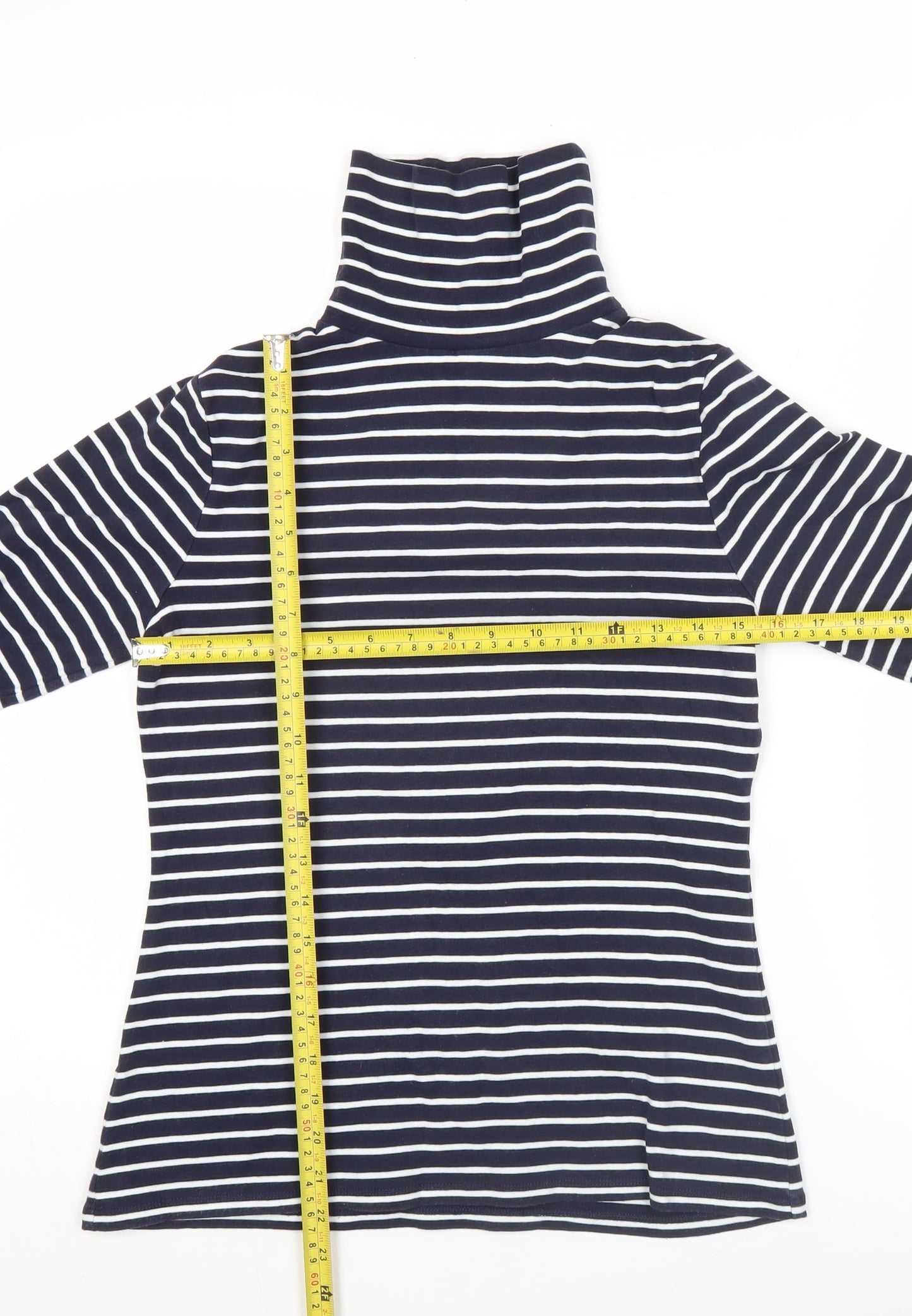 Boden Women’s Blue White Striped Roll Neck Long Sleeve T-Shirt M