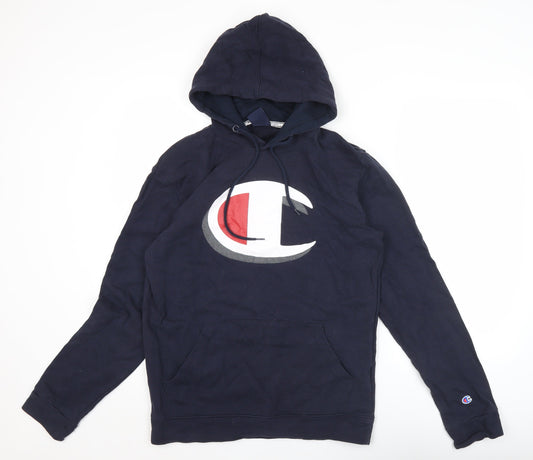 Champion Men’s Blue Pullover Hoodie Large Graphic Print Logo
