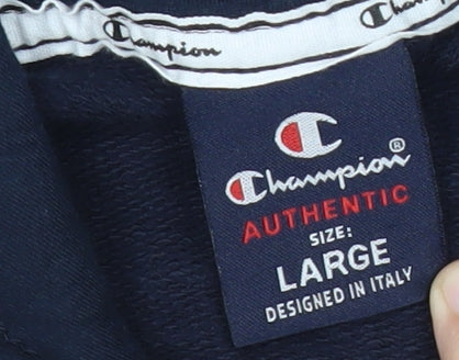 Champion Men’s Blue Pullover Hoodie Large Graphic Print Logo