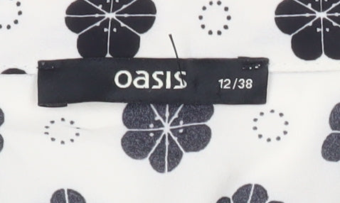 Oasis Women’s White Black Floral Blouse Size 12 Long Sleeve Tunic