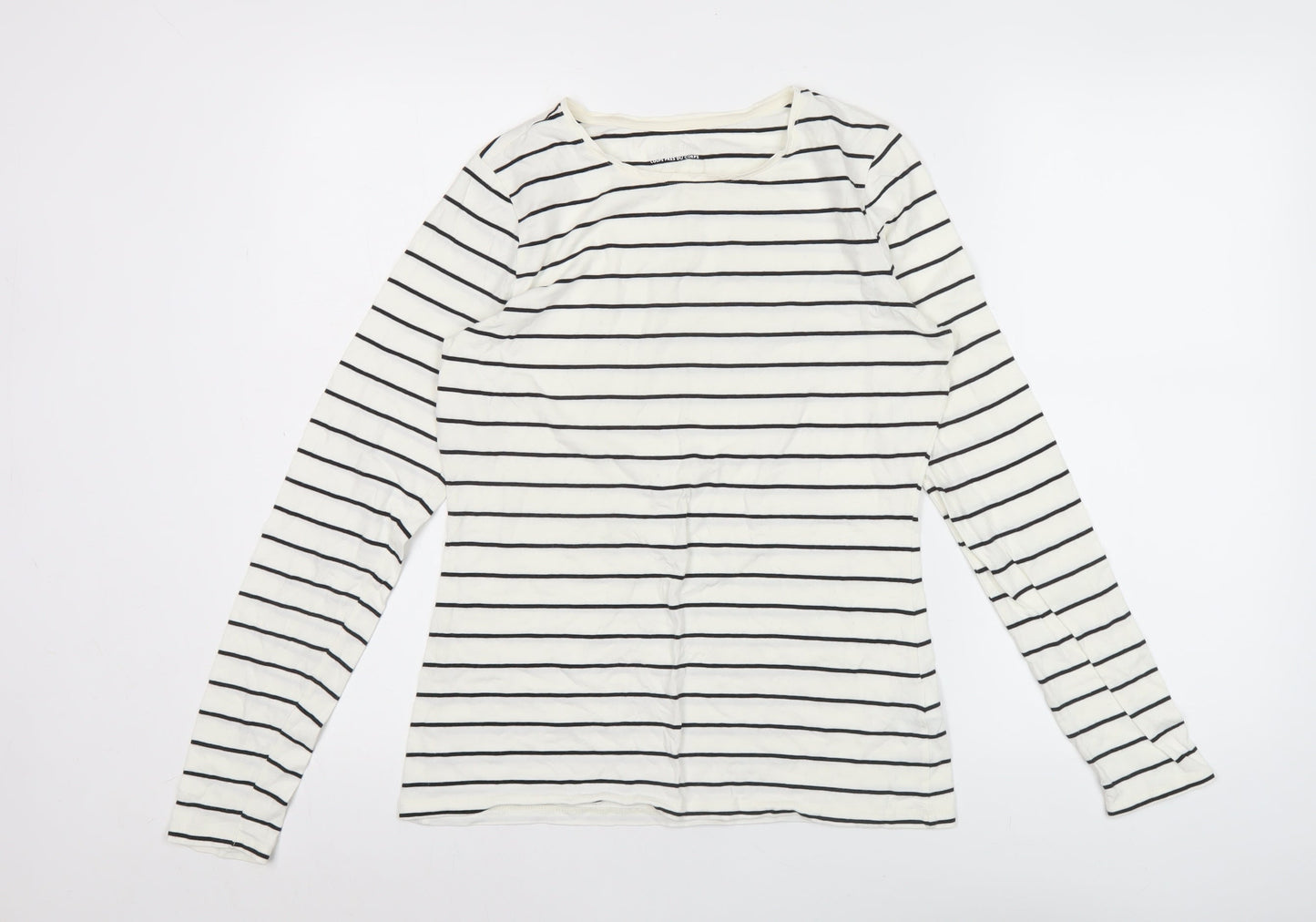 Lands' End Womens White Striped Long Sleeve Cotton T-Shirt M