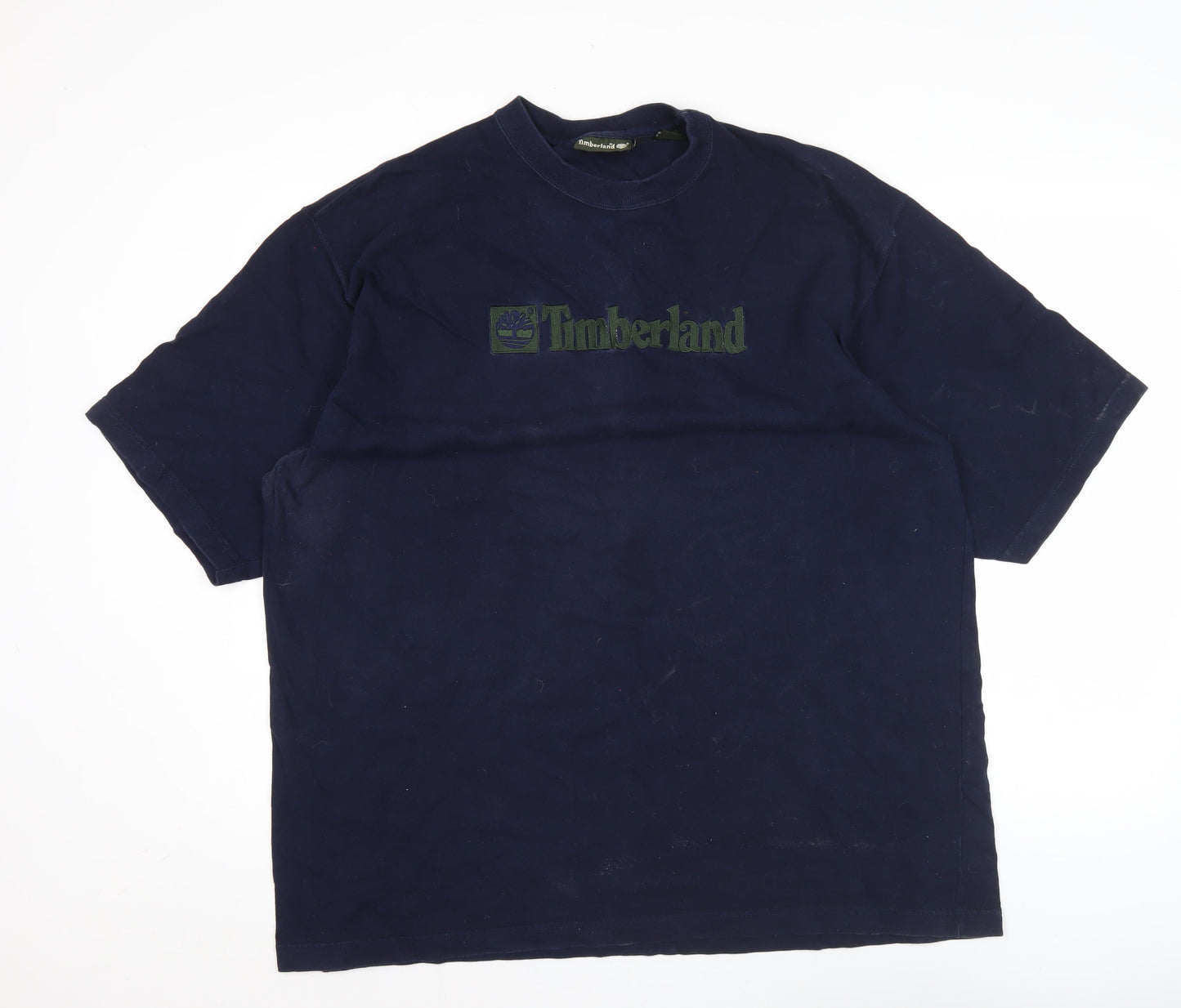 Timberland Men’s Blue Cotton Logo T-Shirt L Vintage Short Sleeve
