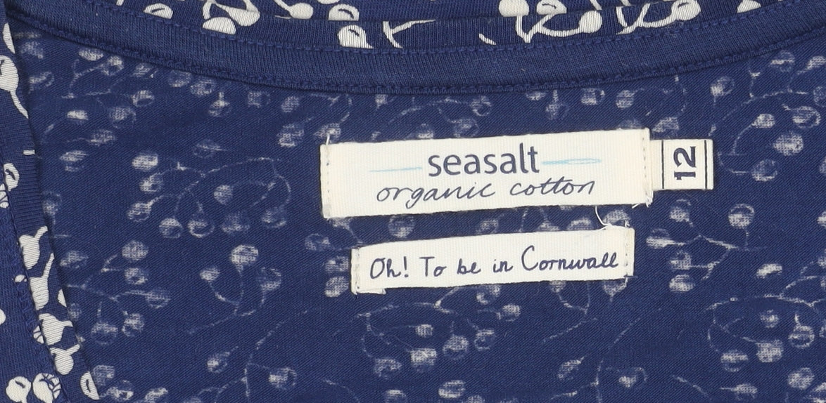Seasalt Women’s Blue Floral Organic Cotton Scoop Neck T-Shirt Size 12