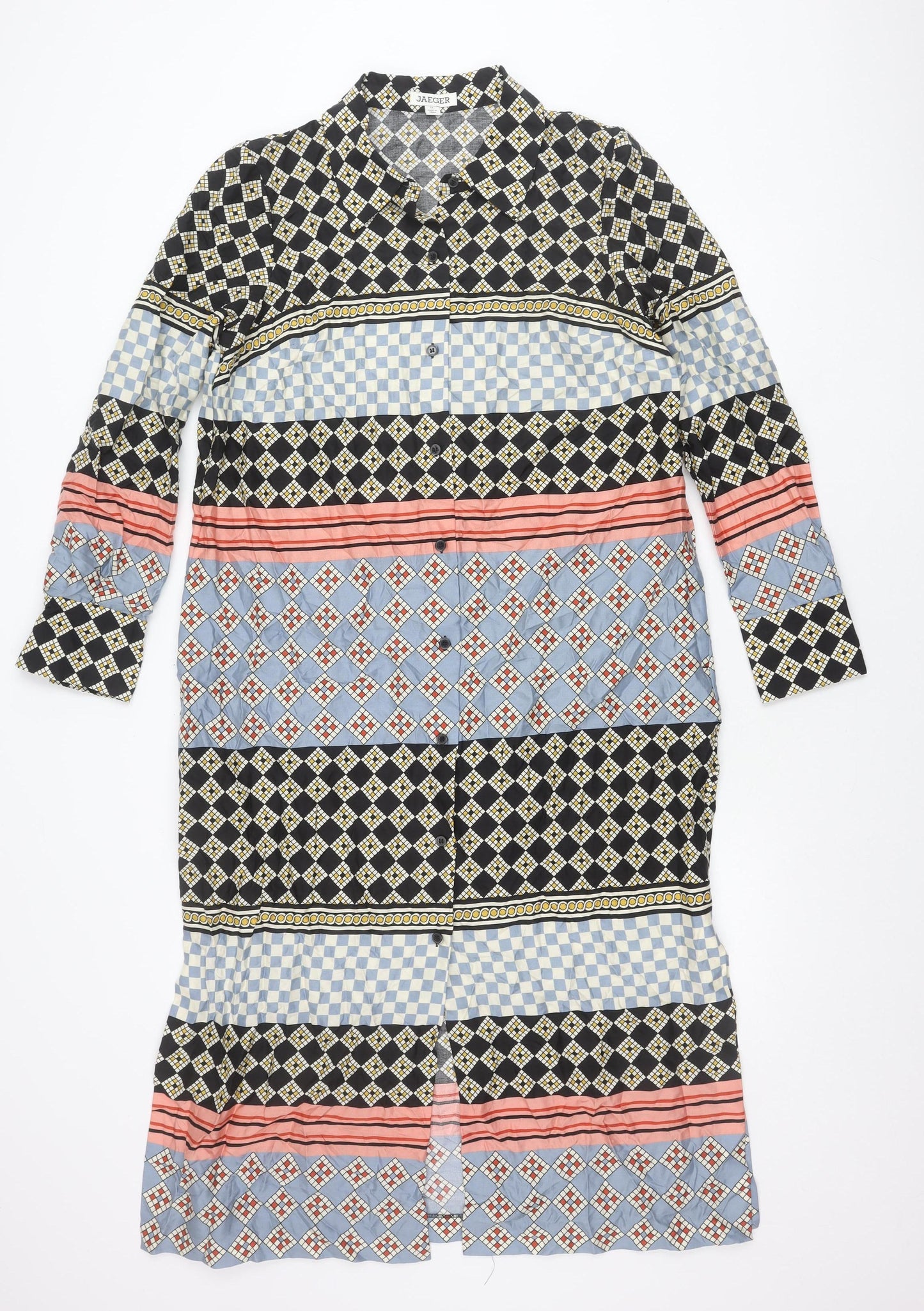 Jaeger Womens Multicoloured Geometric Shirt Dress Size 12 Lyocell
