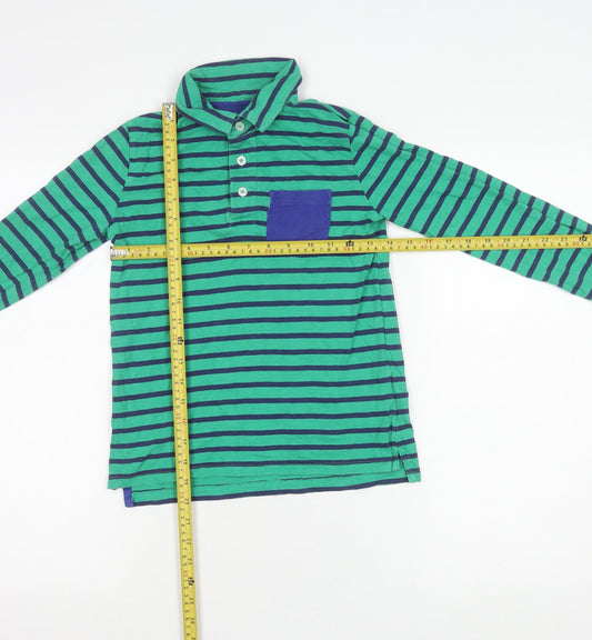 Boden Boys Green Striped Long Sleeve Polo Shirt Age 8-9 Years Cotton
