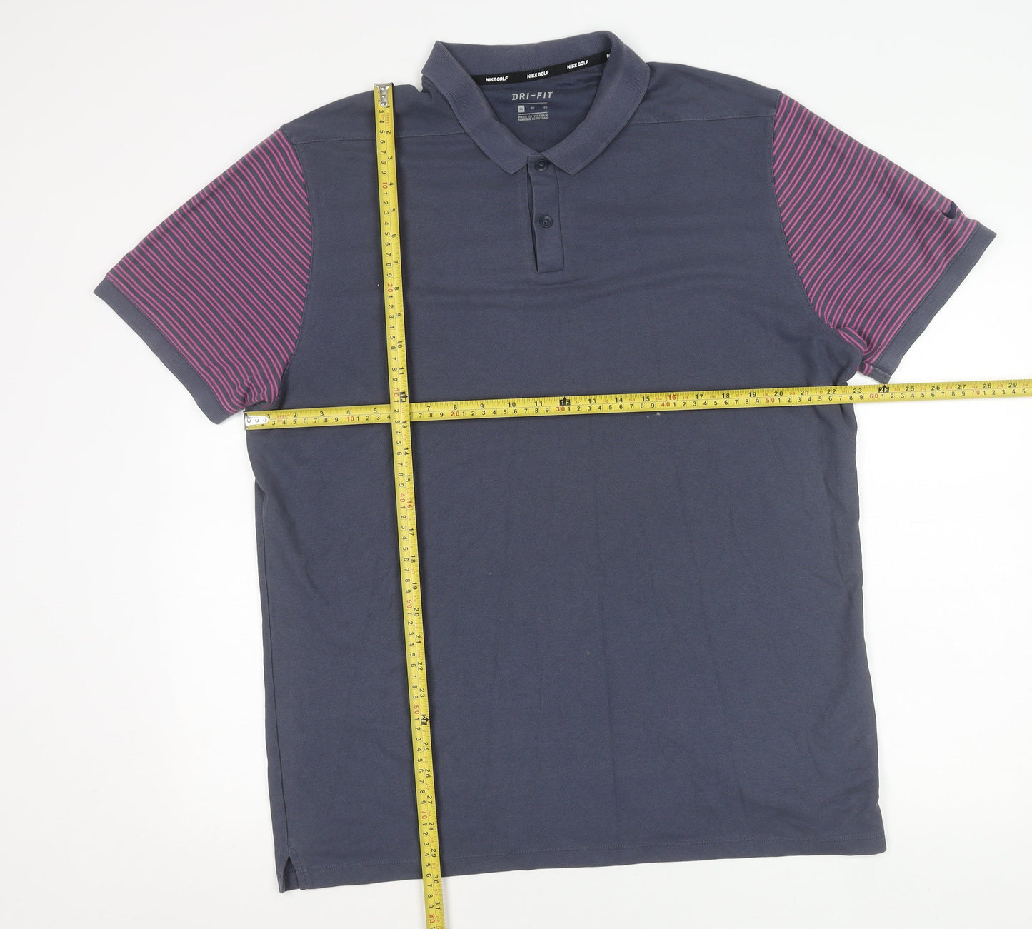 Nike Men's Blue XL Dri-Fit Polo Shirt Striped Sleeves Sports Top