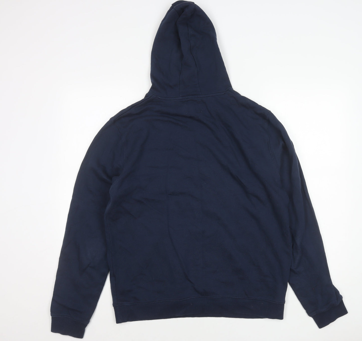 Farah Men's Blue Pullover Hoodie Size L Cotton Logo Pocket