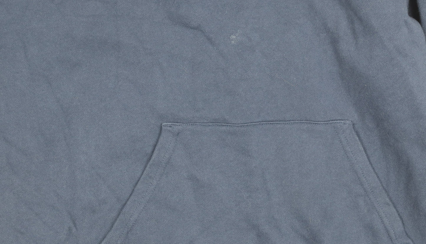 Farah Men's Blue Pullover Hoodie Size L Cotton Logo Pocket