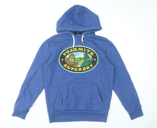 Superdry Mens Blue Pullover Hoodie M Adventure Graphic Logo