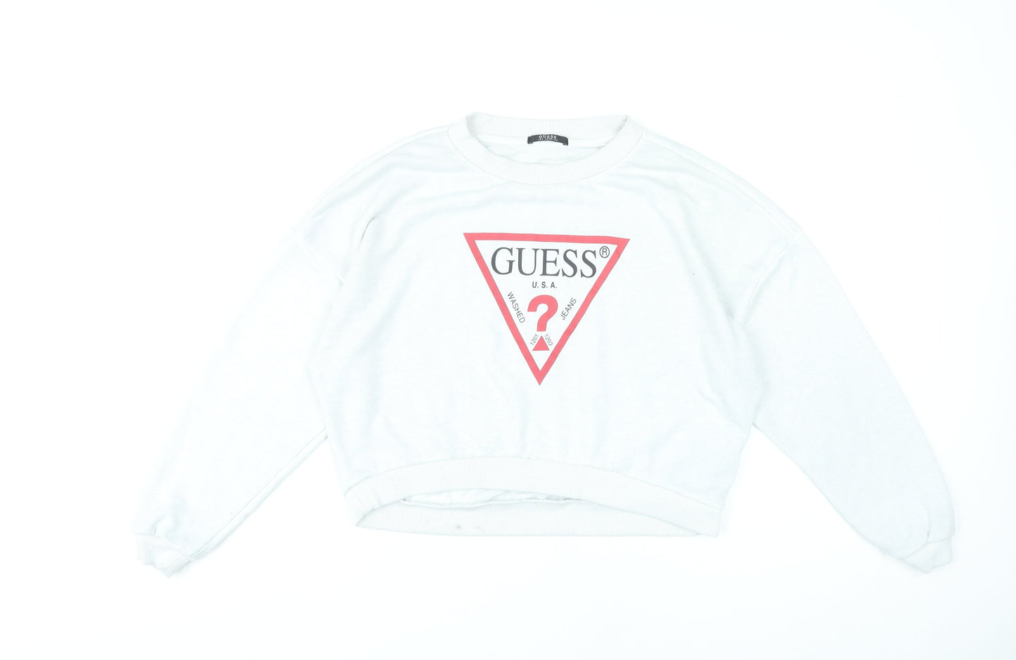 Guess Womens White Logo Pullover Sweatshirt Size UK 4 Cotton Blend