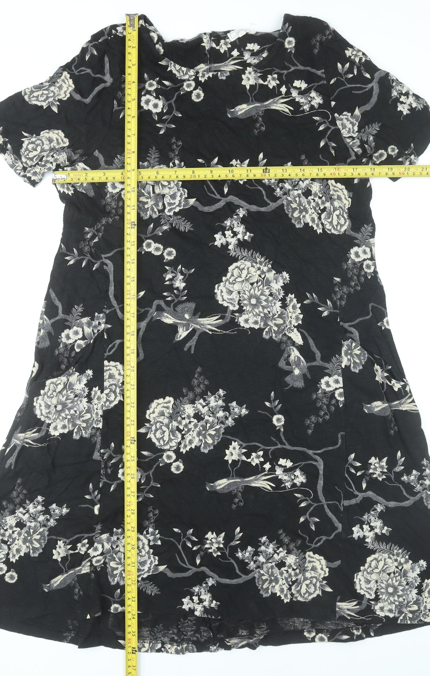 Fat Face Women’s Black Floral A-Line Dress Size 12 Short Sleeve Knee Length
