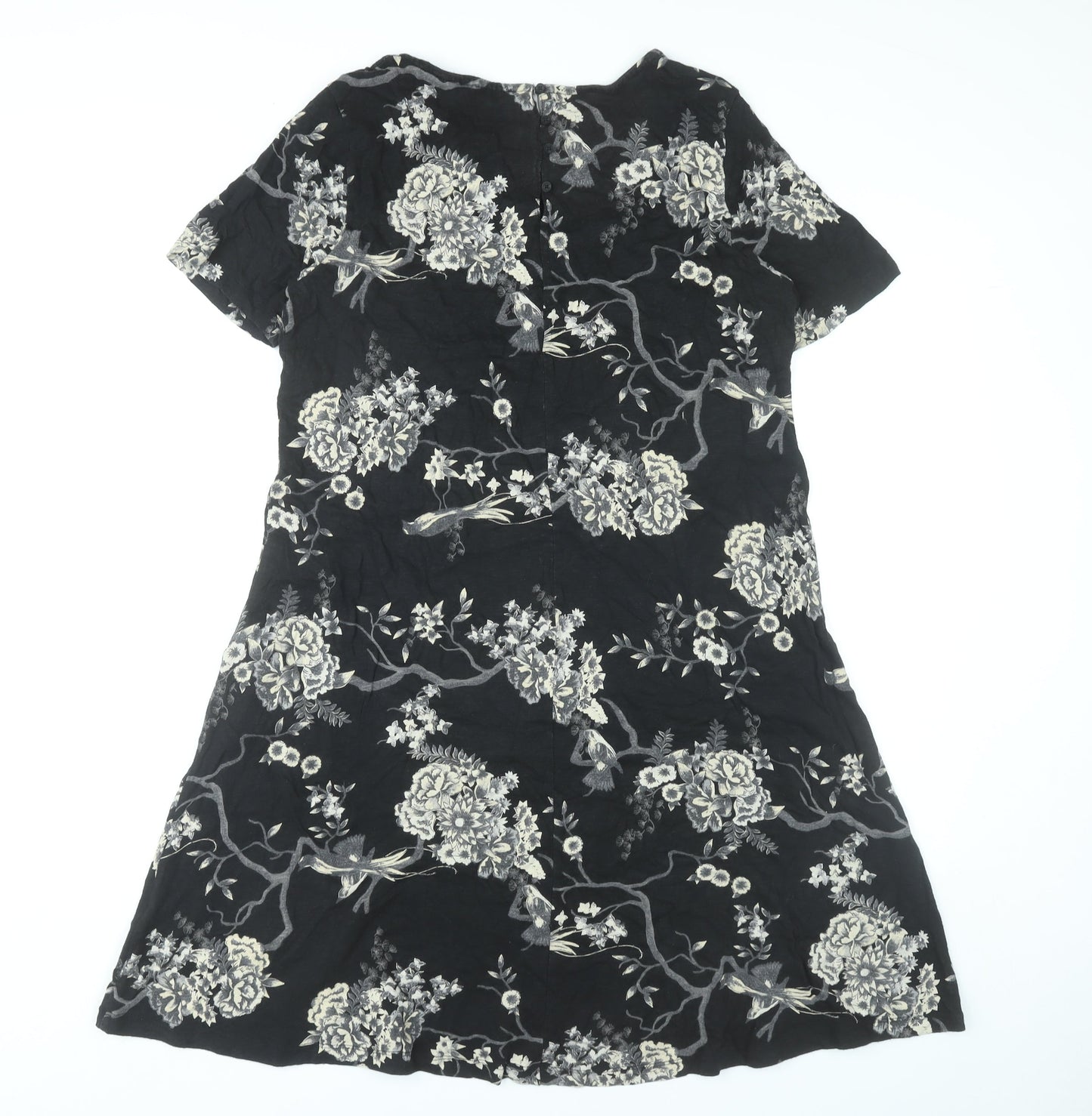 Fat Face Women’s Black Floral A-Line Dress Size 12 Short Sleeve Knee Length