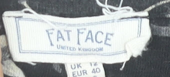 Fat Face Women’s Black Floral A-Line Dress Size 12 Short Sleeve Knee Length