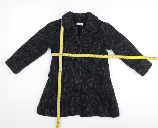 Maan Girls Black Wool Blend Herringbone Coat 6 Years Buttoned Mid-Length