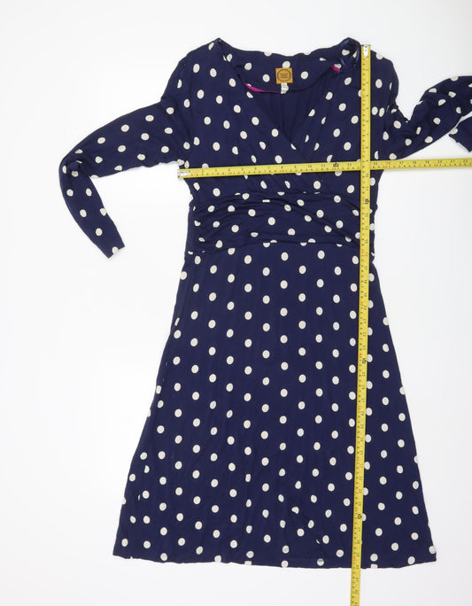 Joules Women’s Blue Polka Dot Wrap Dress Size 12 Long Sleeve