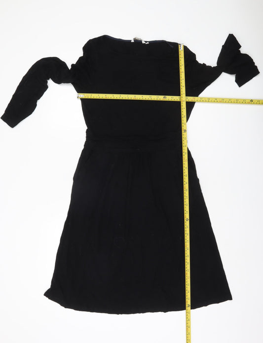 Boden Women’s Black Fit & Flare Knee Length Dress UK 12R Long Sleeve