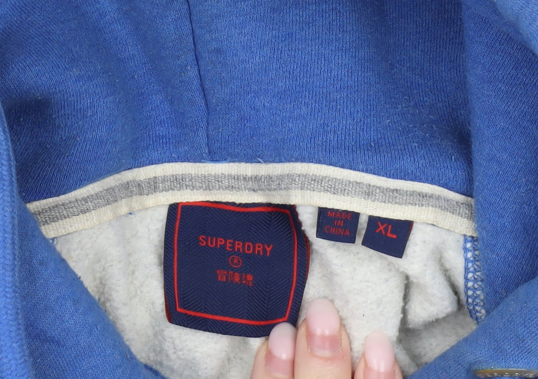 Superdry Mens Blue Grey Pullover Hoodie XL Regular Fit