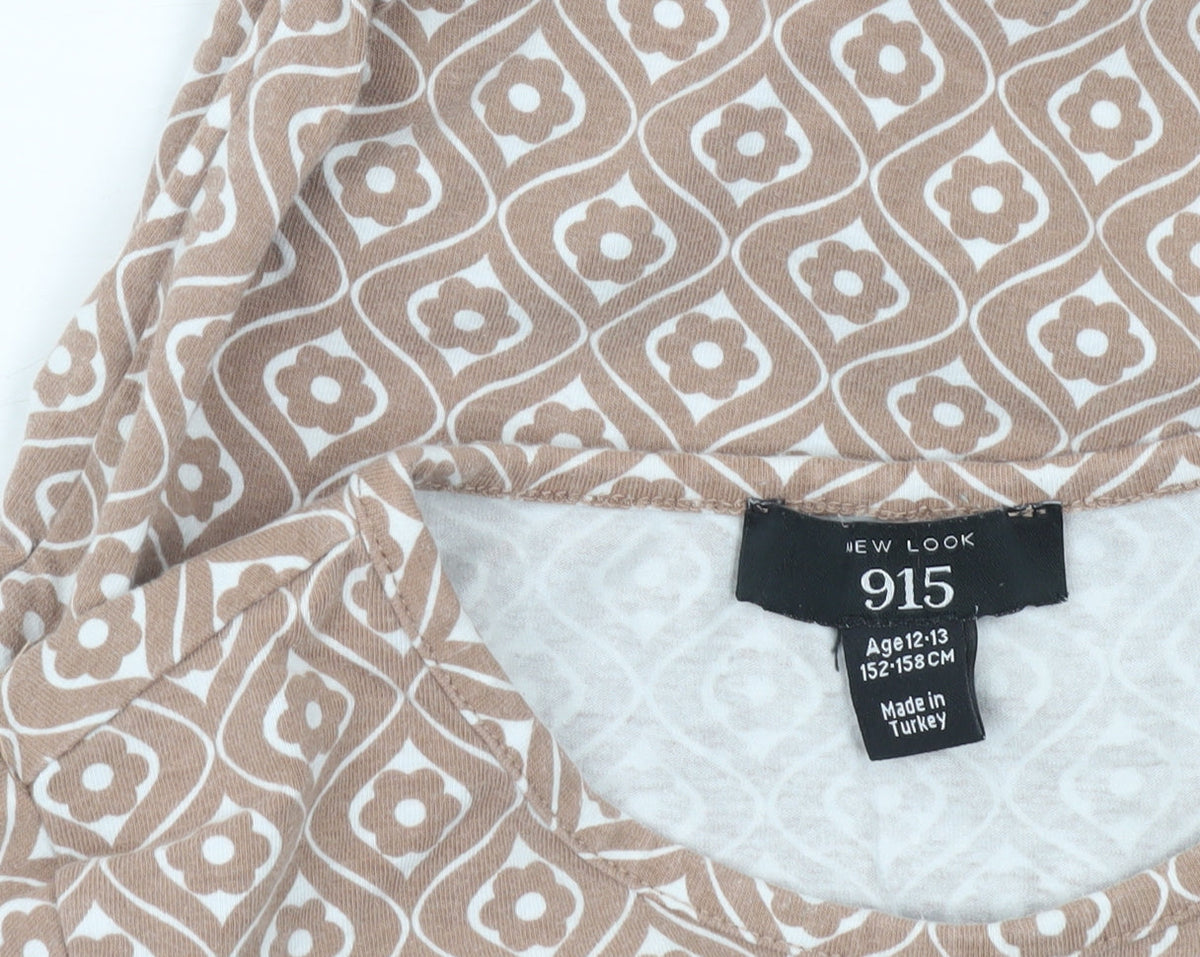 Additional view of New Look girls’ brown geometric t-shirt age 12-13 years cotton blend