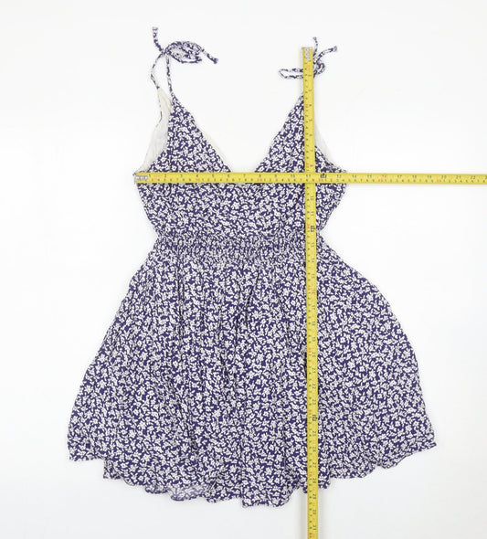 Jack Wills Womens Blue Floral Skater Dress Size 6 Summer V-Neck