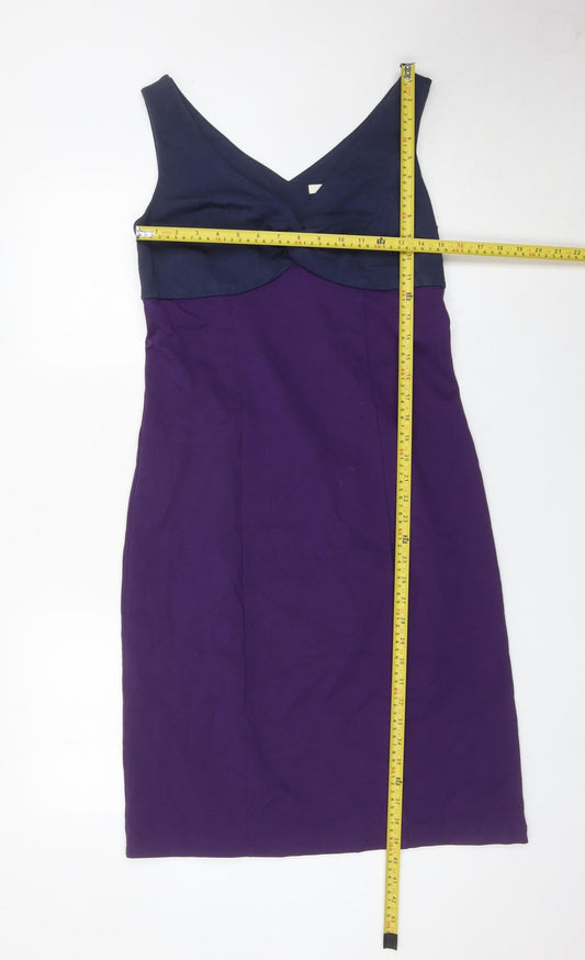 Boden Women’s Blue Purple Colourblock Sheath Dress Size 12 V-Neck