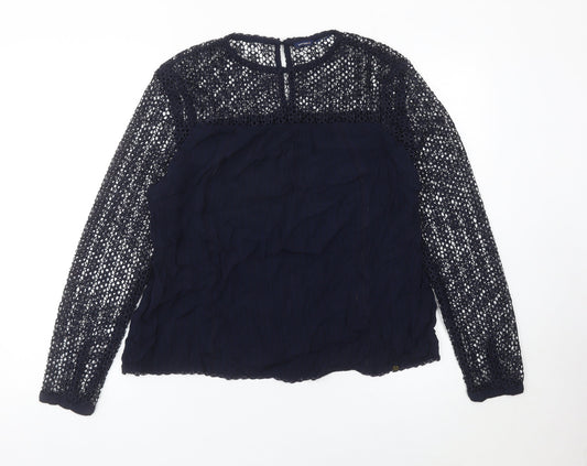 Superdry Womens Blue Blouse UK 12 Lace Long Sleeve Casual Top