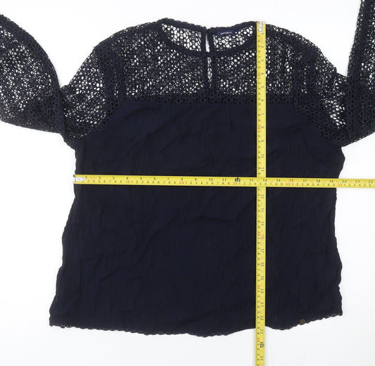 Superdry Womens Blue Blouse UK 12 Lace Long Sleeve Casual Top