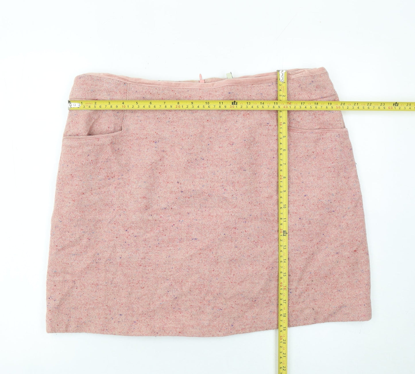 Joules Women’s Pink Wool Blend Tweed Pencil Skirt Size 18