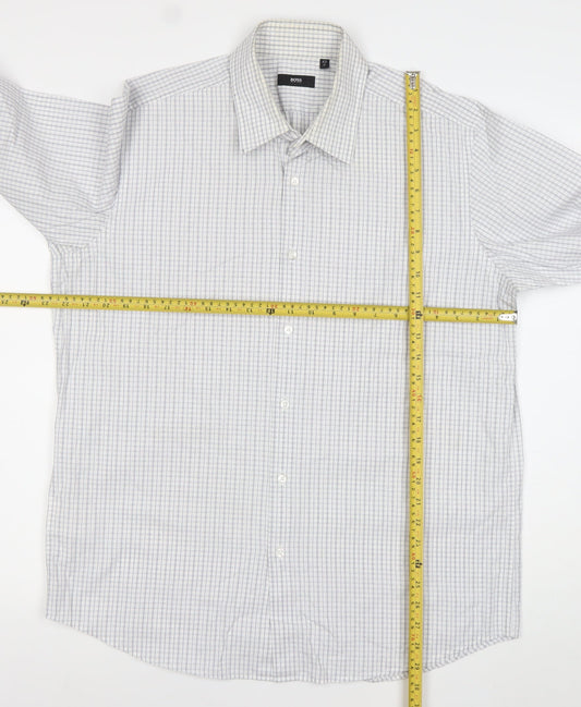 Hugo Boss Men's White Check Long Sleeve Cotton Button-Up Shirt 17/43