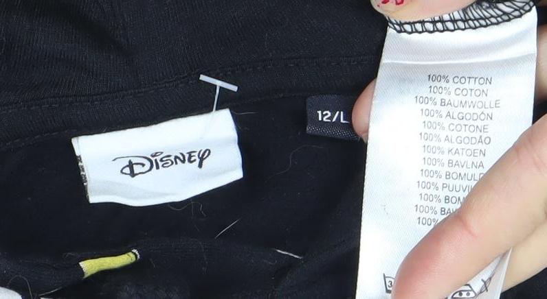 Disney Womens Black Mickey Mouse Pullover Hoodie Size 12 Cotton