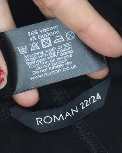 Brand and care label for Roman women’s black relaxed fit 3/4 sleeve jersey top xl