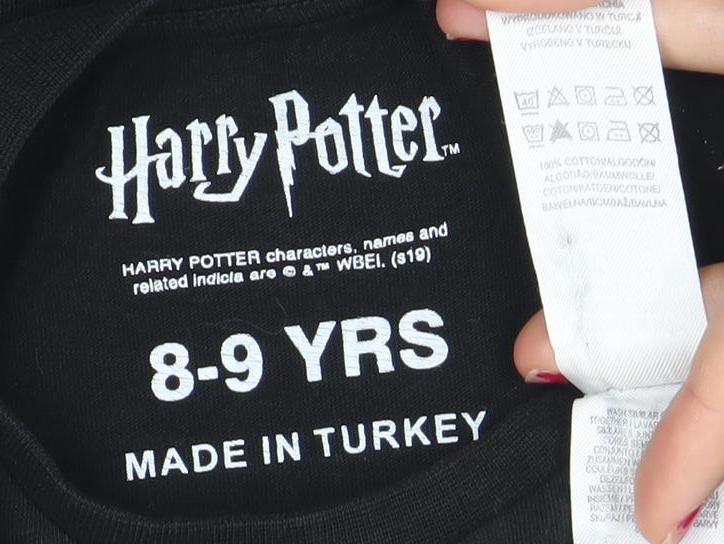 Harry Potter Boys Black T-Shirt 8-9 Years Short Sleeve Graphic Logo Tee