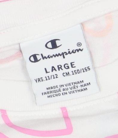 Champion Girls White Graphic Logo T-Shirt Size 12 Years Cotton