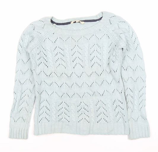 Fat Face Womens Blue Cable Knit Jumper Size 12 Crew Neck
