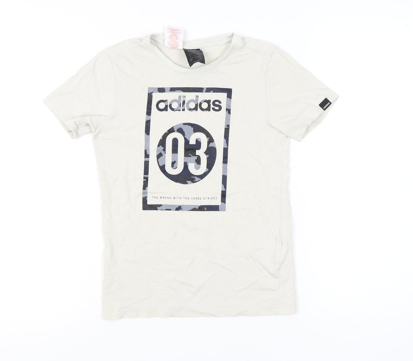 Adidas Boys White 9-10Y Graphic Print Logo Sports T-Shirt