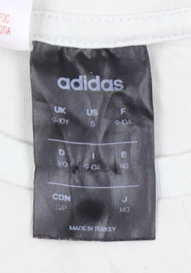 Adidas Boys White 9-10Y Graphic Print Logo Sports T-Shirt