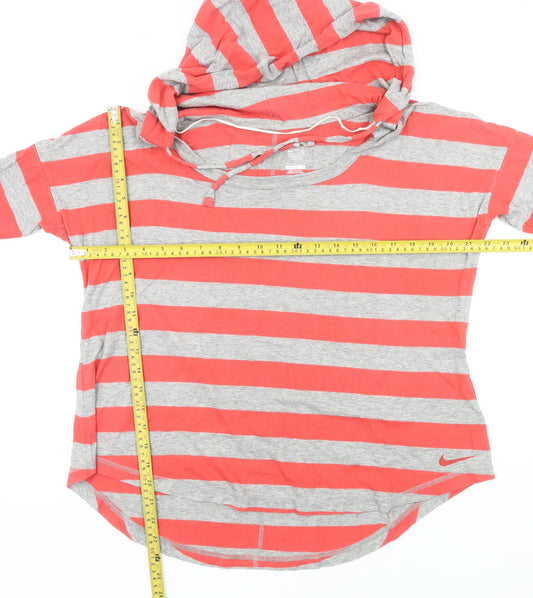Nike Womens Grey Orange Striped Pullover Hoodie M Raglan Sleeve