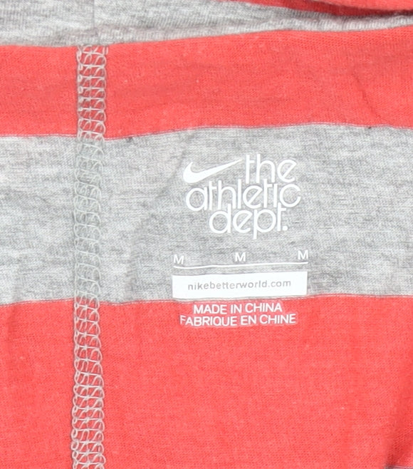 Nike Womens Grey Orange Striped Pullover Hoodie M Raglan Sleeve