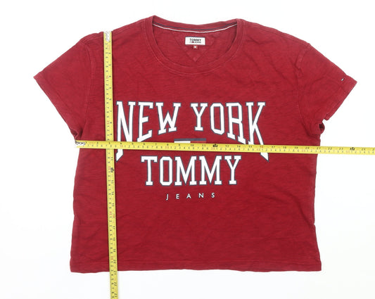 Tommy Jeans Women Red Cropped T-Shirt M Casual Logo Cotton