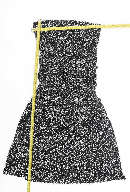 Topshop Womens Black Floral Pleated Midi Skirt UK 14 Boho Summer